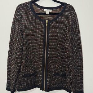 Christopher & Banks Metallic Knit Zip-Front Cardigan Jacket Multicolor – Size L